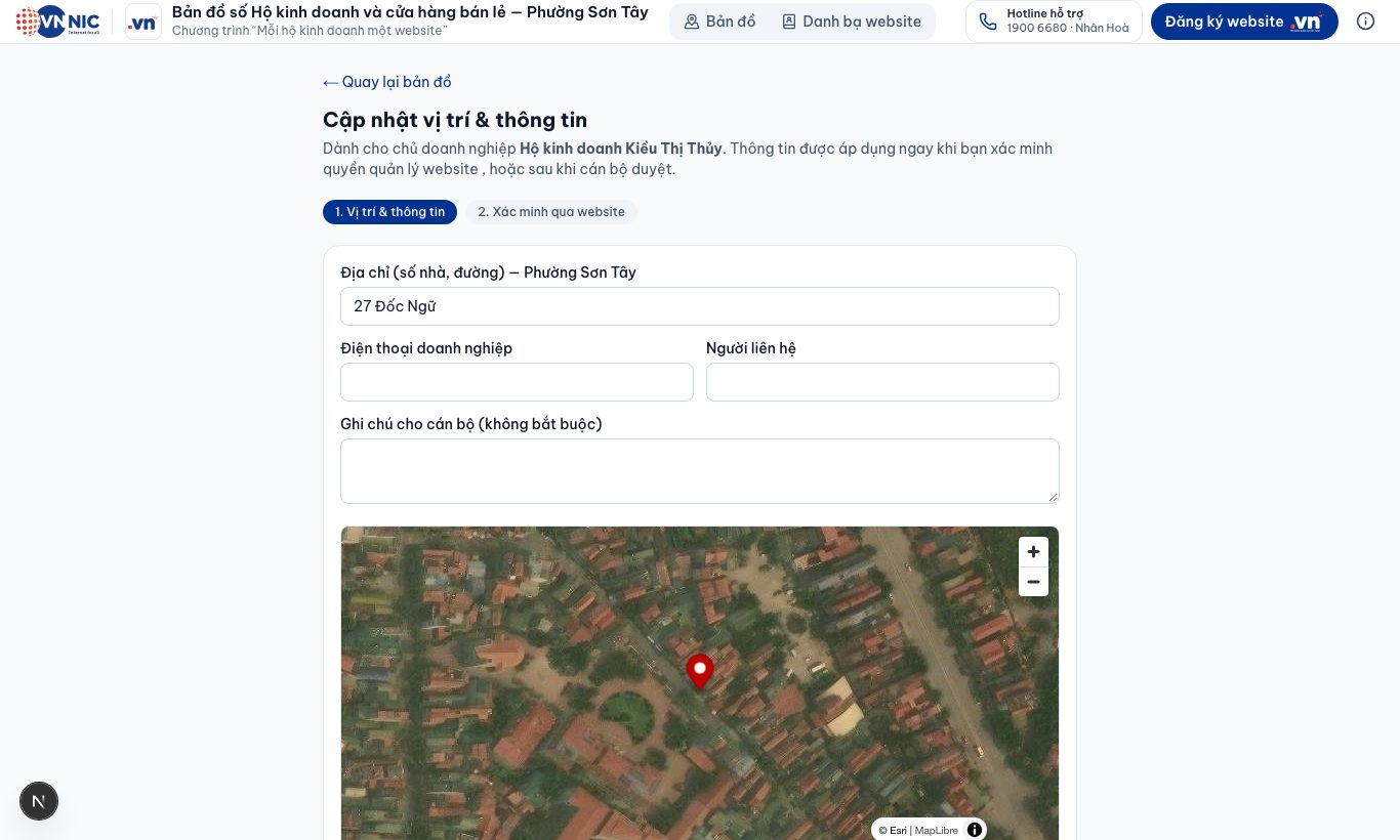 Cửa hàng đã có website riêng: cập nhật vị trí ghim & điện thoại, xác minh bằng mã gắn trên website.