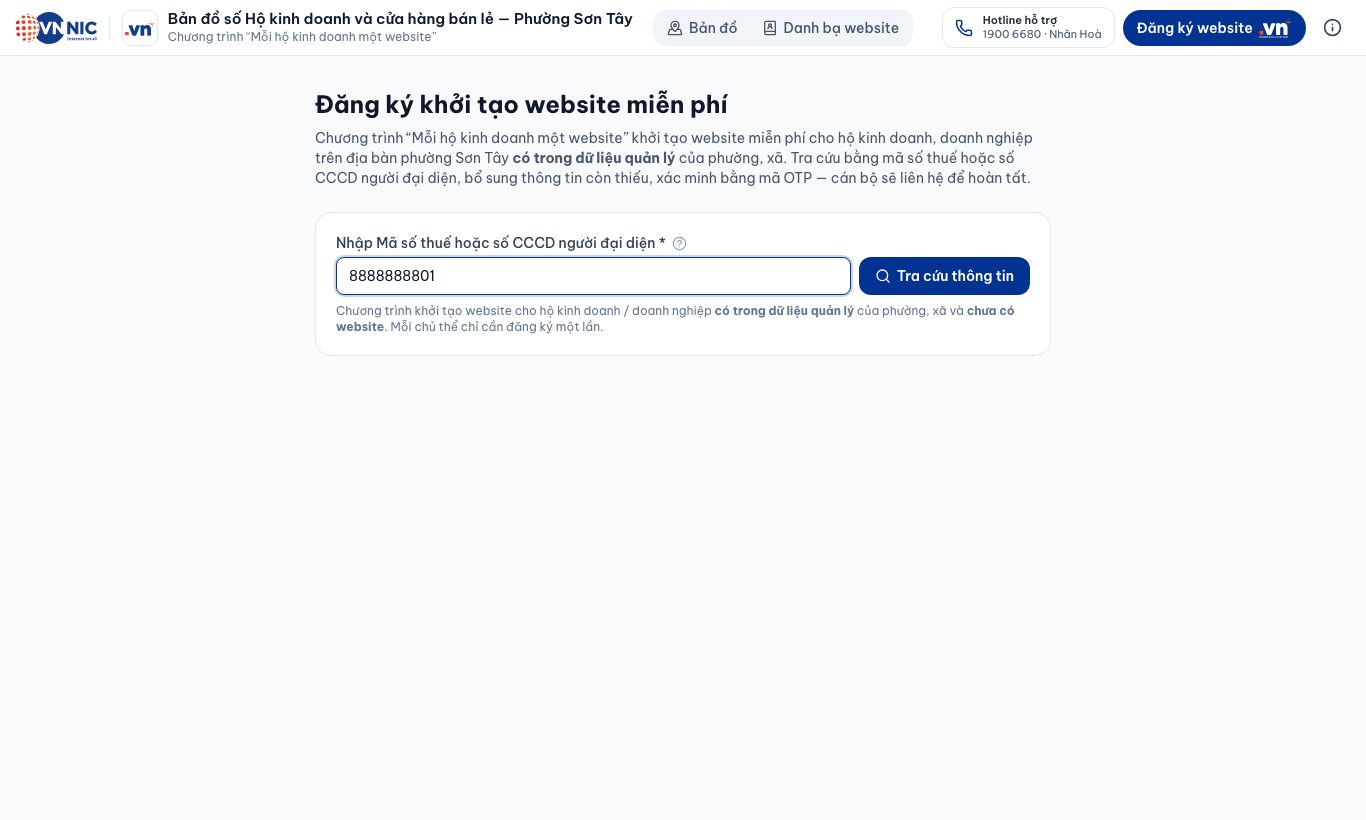 Bước 2 — nhập mã số thuế hoặc số CCCD rồi bấm Tra cứu thông tin.
