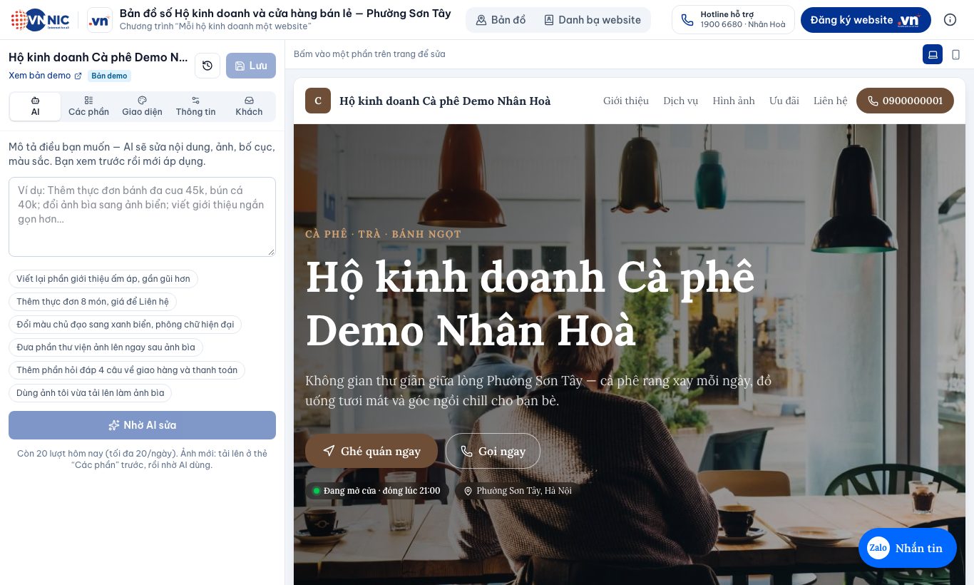 Thẻ AI với các gợi ý có sẵn.