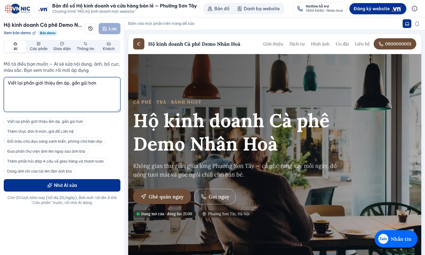 Gõ yêu cầu rồi bấm Nhờ AI sửa.