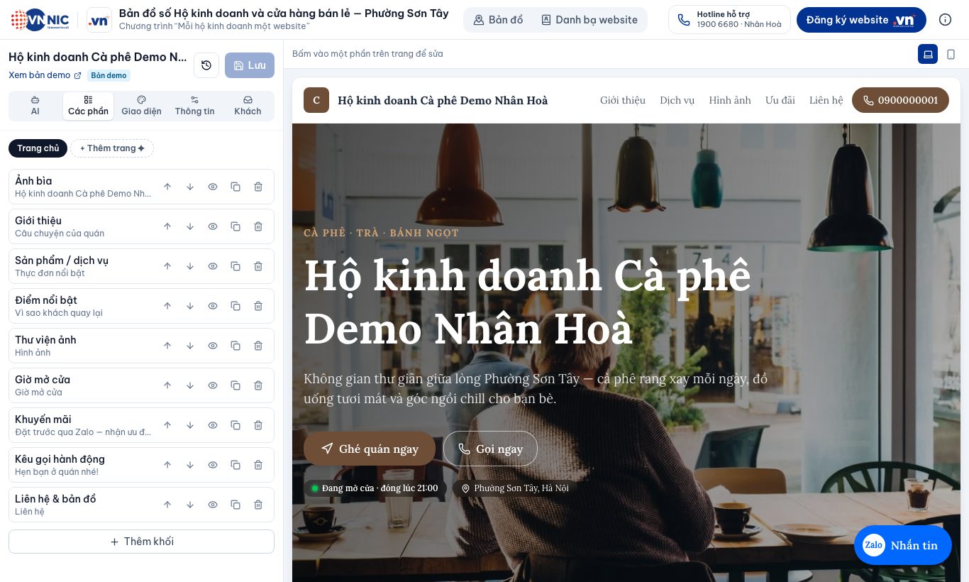 Danh sách các phần của trang.