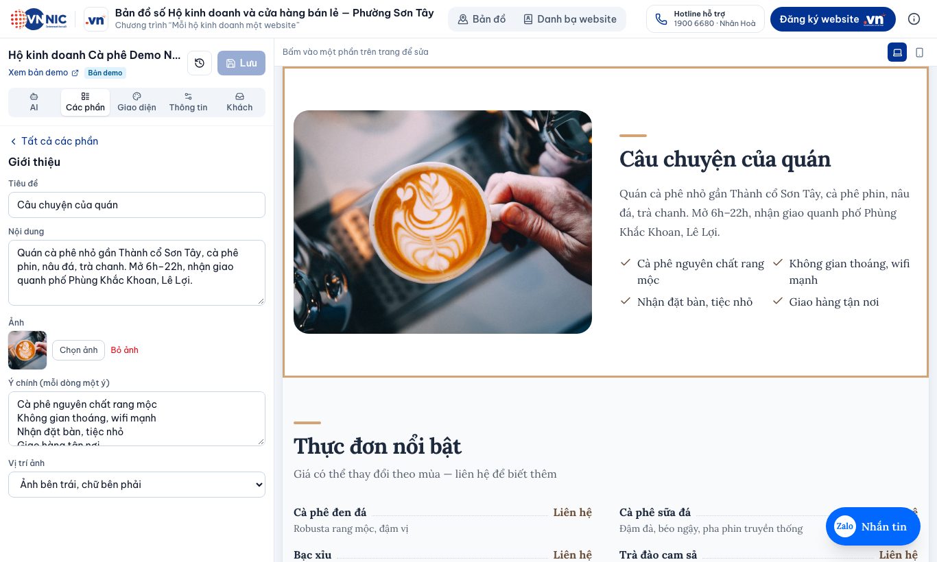 Sửa phần Giới thiệu: tiêu đề, nội dung, ảnh, ý chính, vị trí ảnh.